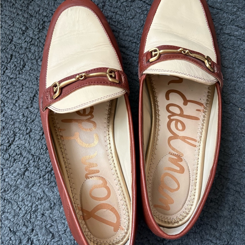 Sam Edelman Two-Tone Leather Loafer in Cream and Brown